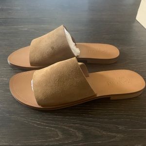 Johnny Was Camel Suede Slides | Size 40